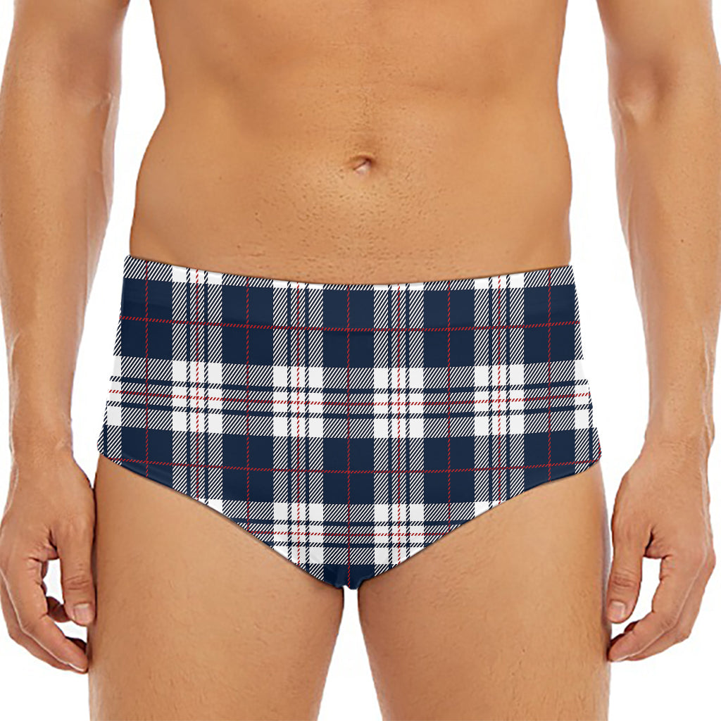 Blue White And Red Tartan Pattern Print Men's Triangle Swim Briefs
