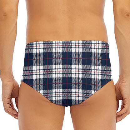 Blue White And Red Tartan Pattern Print Men's Triangle Swim Briefs