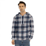 Blue White And Red Tartan Pattern Print Men's Velvet Pullover Hoodie