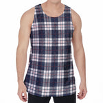 Blue White And Red Tartan Pattern Print Men's Velvet Tank Top