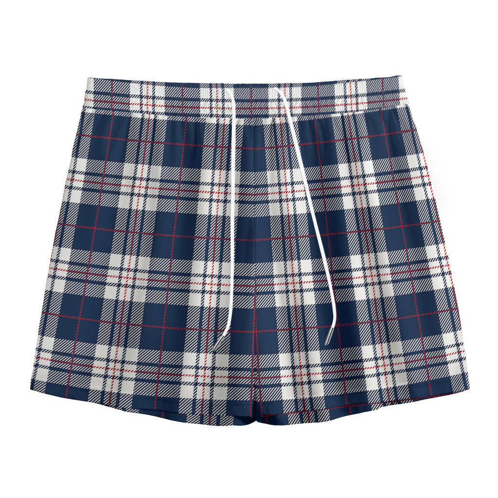 Blue White And Red Tartan Pattern Print Mesh Shorts
