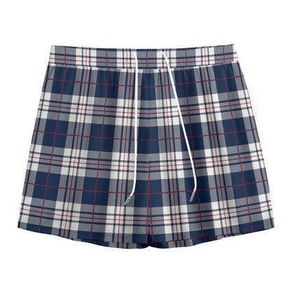 Blue White And Red Tartan Pattern Print Mesh Shorts