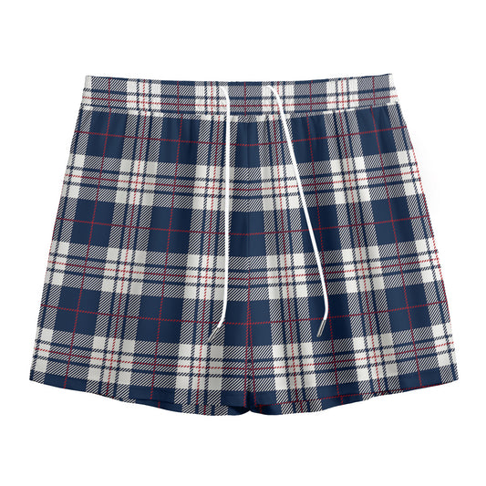 Blue White And Red Tartan Pattern Print Mesh Shorts