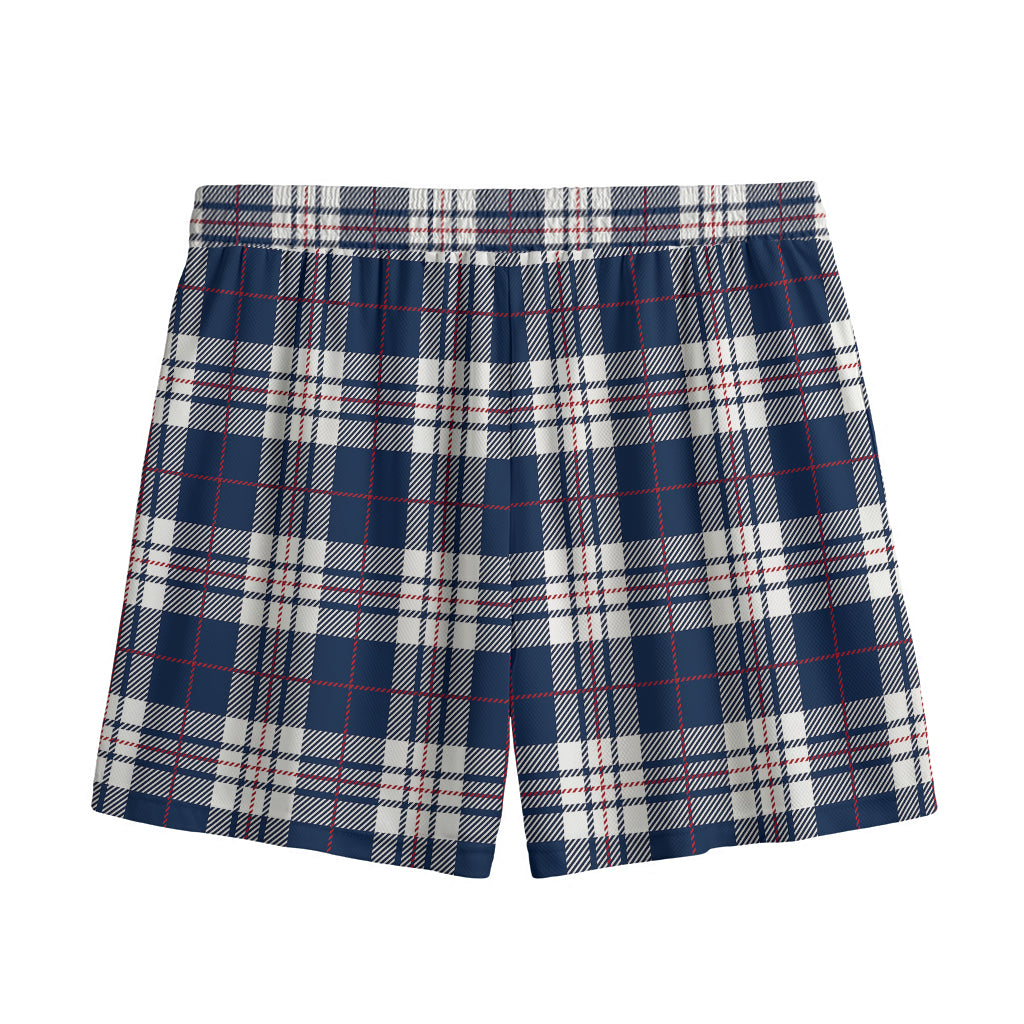Blue White And Red Tartan Pattern Print Mesh Shorts
