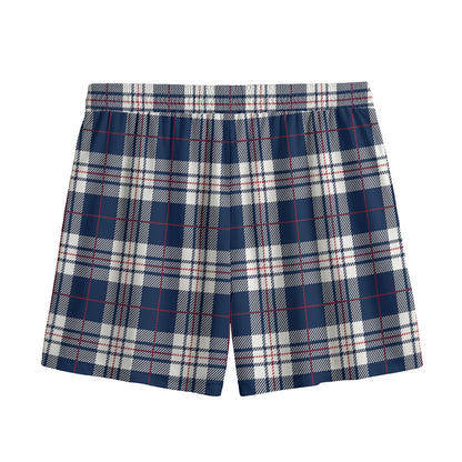 Blue White And Red Tartan Pattern Print Mesh Shorts