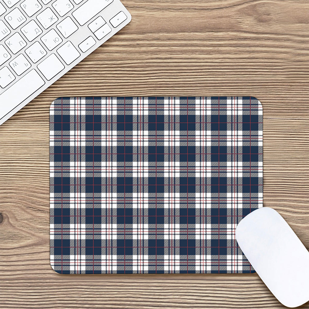 Blue White And Red Tartan Pattern Print Mouse Pad