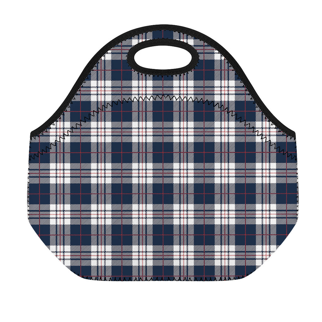 Blue White And Red Tartan Pattern Print Neoprene Lunch Bag