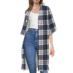 Blue White And Red Tartan Pattern Print Open Front Beach Cover Up