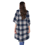 Blue White And Red Tartan Pattern Print Open Front Beach Cover Up