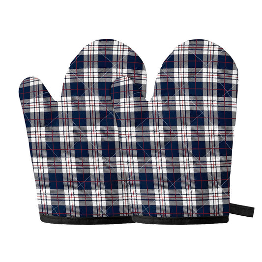 Blue White And Red Tartan Pattern Print Oven Mitts
