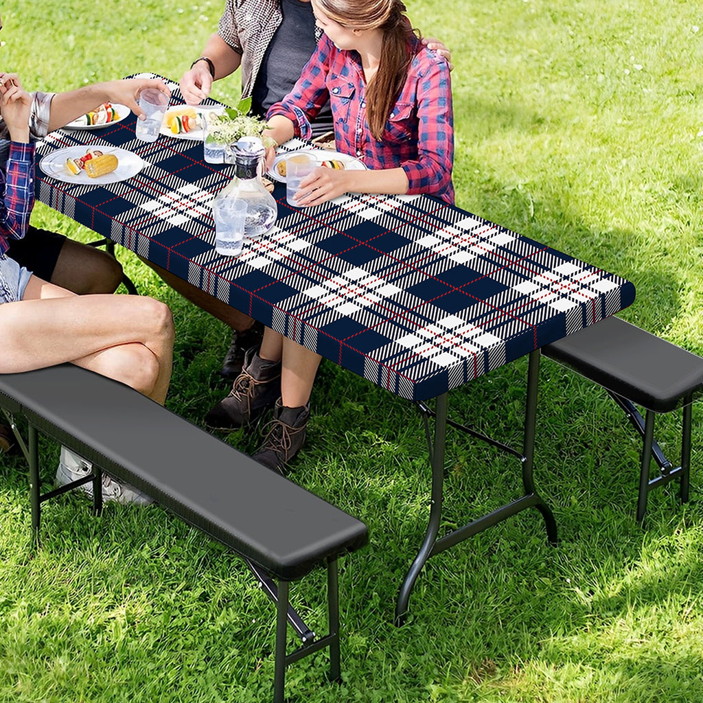 Blue White And Red Tartan Pattern Print Picnic Table Cover