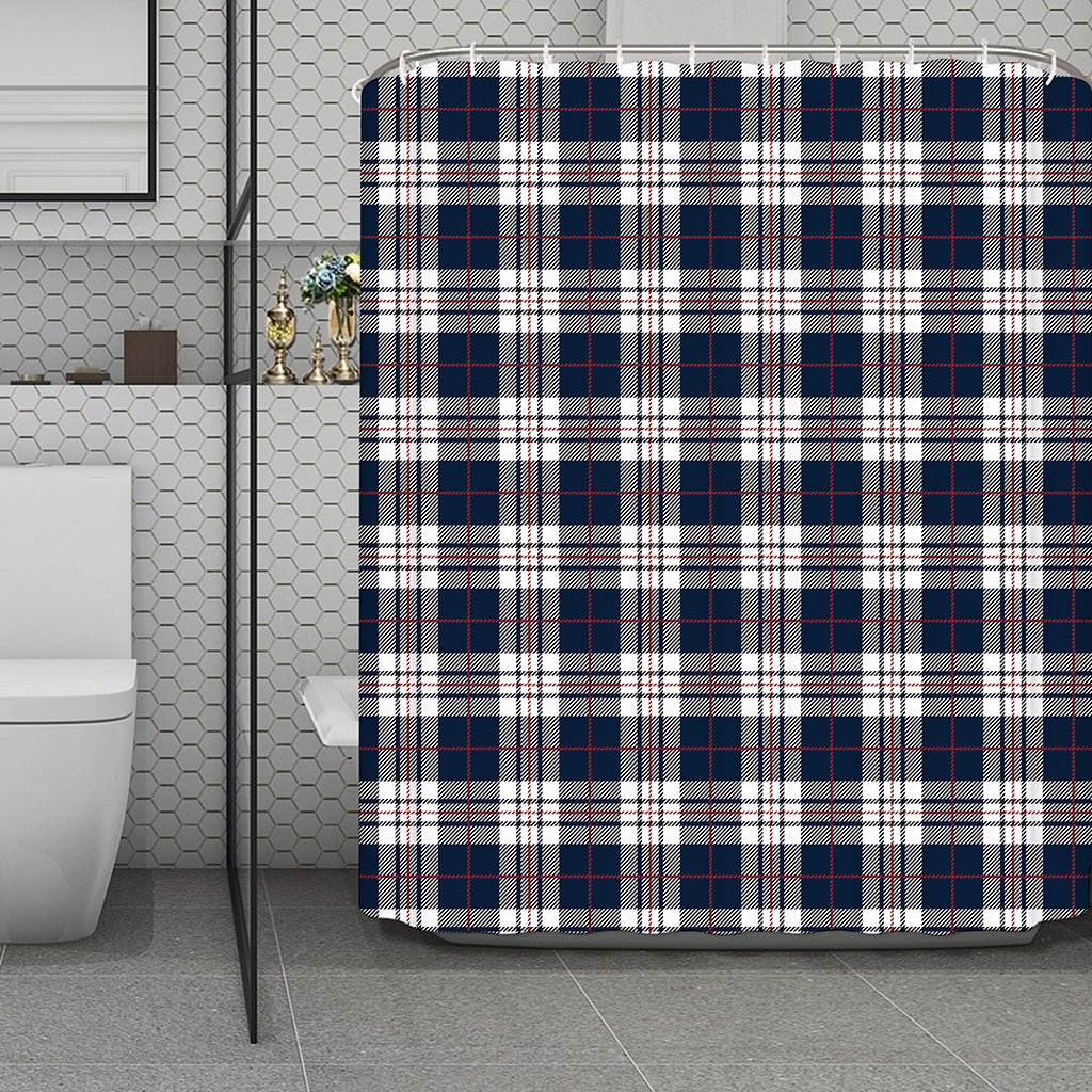 Blue White And Red Tartan Pattern Print Polyester Shower Curtain