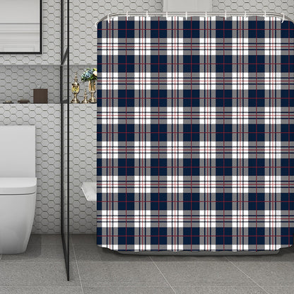 Blue White And Red Tartan Pattern Print Polyester Shower Curtain