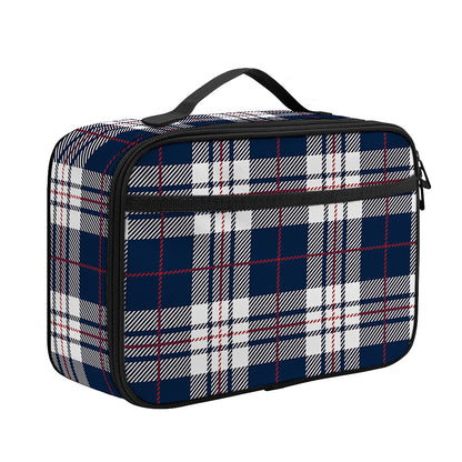 Blue White And Red Tartan Pattern Print Portable Lunch Bag