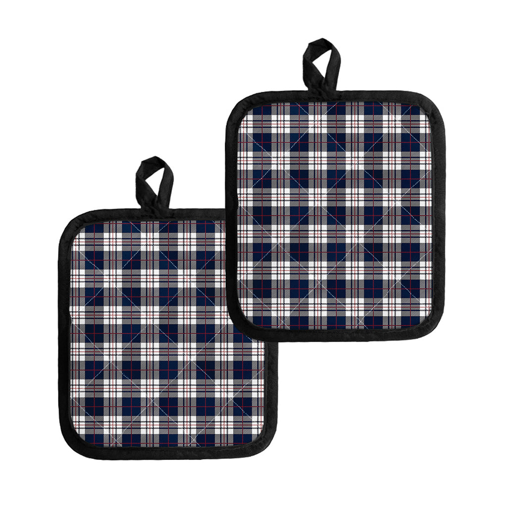 Blue White And Red Tartan Pattern Print Pot Holders