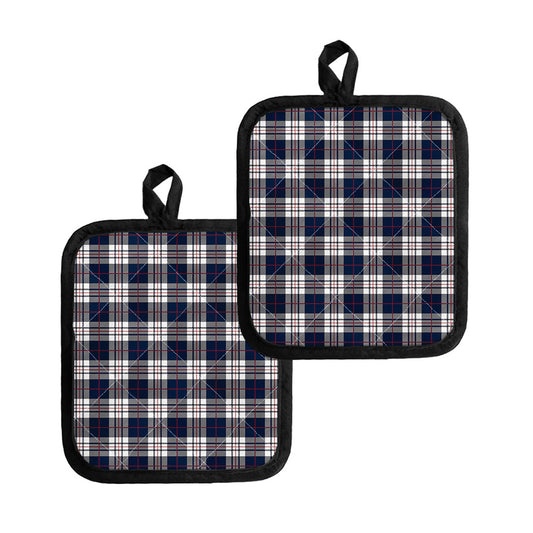 Blue White And Red Tartan Pattern Print Pot Holders