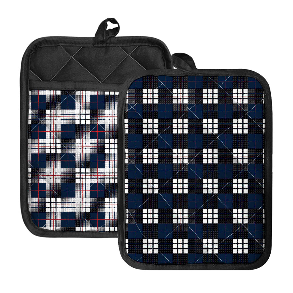 Blue White And Red Tartan Pattern Print Pot Holders With Pocket