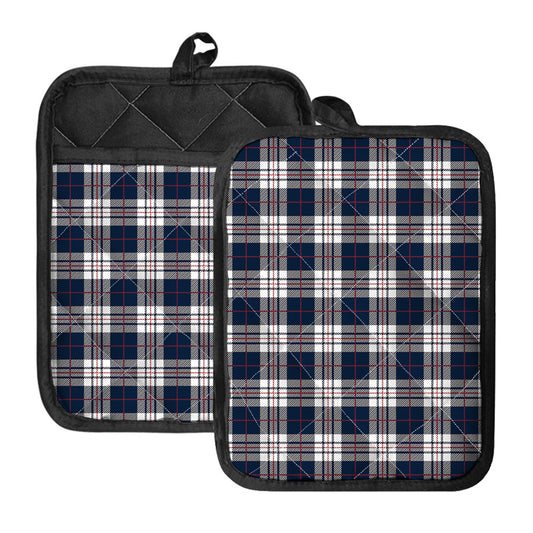 Blue White And Red Tartan Pattern Print Pot Holders With Pocket