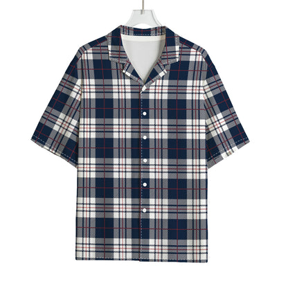 Blue White And Red Tartan Pattern Print Rayon Hawaiian Shirt
