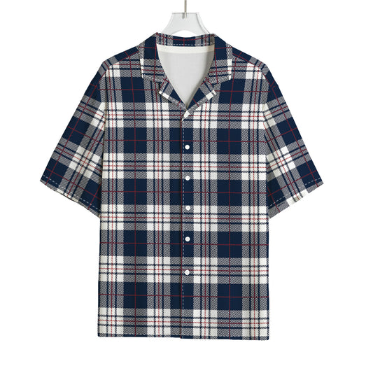 Blue White And Red Tartan Pattern Print Rayon Hawaiian Shirt
