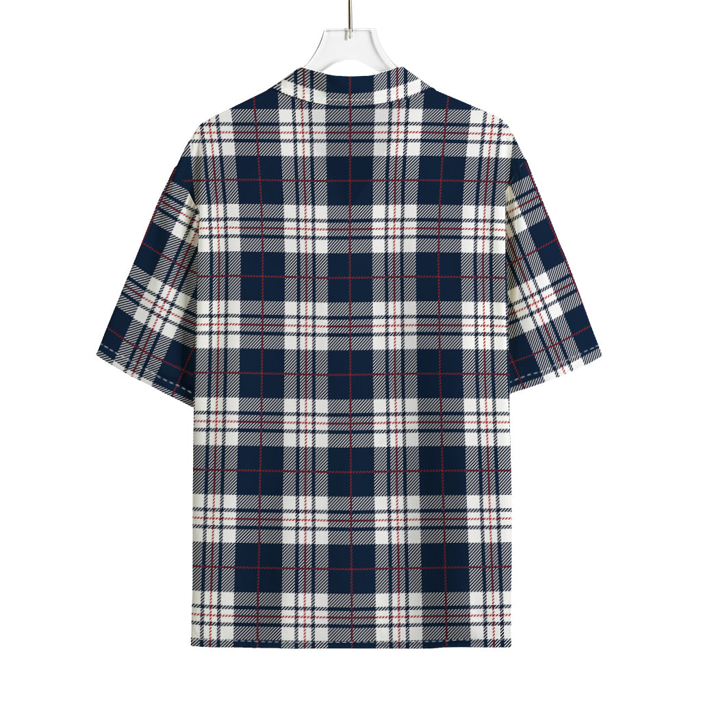 Blue White And Red Tartan Pattern Print Rayon Hawaiian Shirt