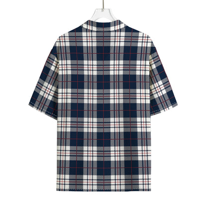 Blue White And Red Tartan Pattern Print Rayon Hawaiian Shirt