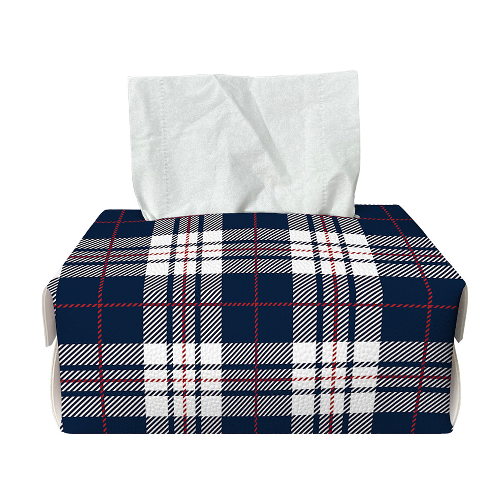 Blue White And Red Tartan Pattern Print Rectangle Tissue Box Cover