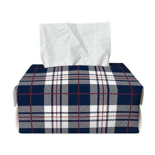 Blue White And Red Tartan Pattern Print Rectangle Tissue Box Cover