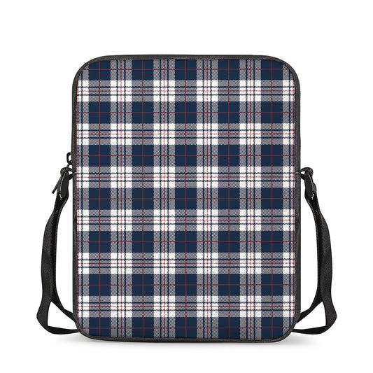 Blue White And Red Tartan Pattern Print Rectangular Crossbody Bag