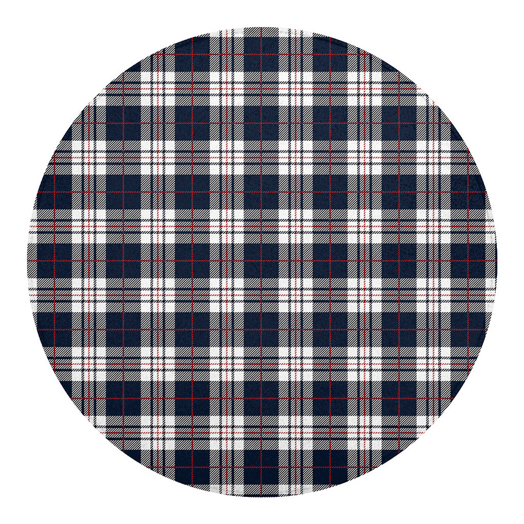 Blue White And Red Tartan Pattern Print Round Blanket