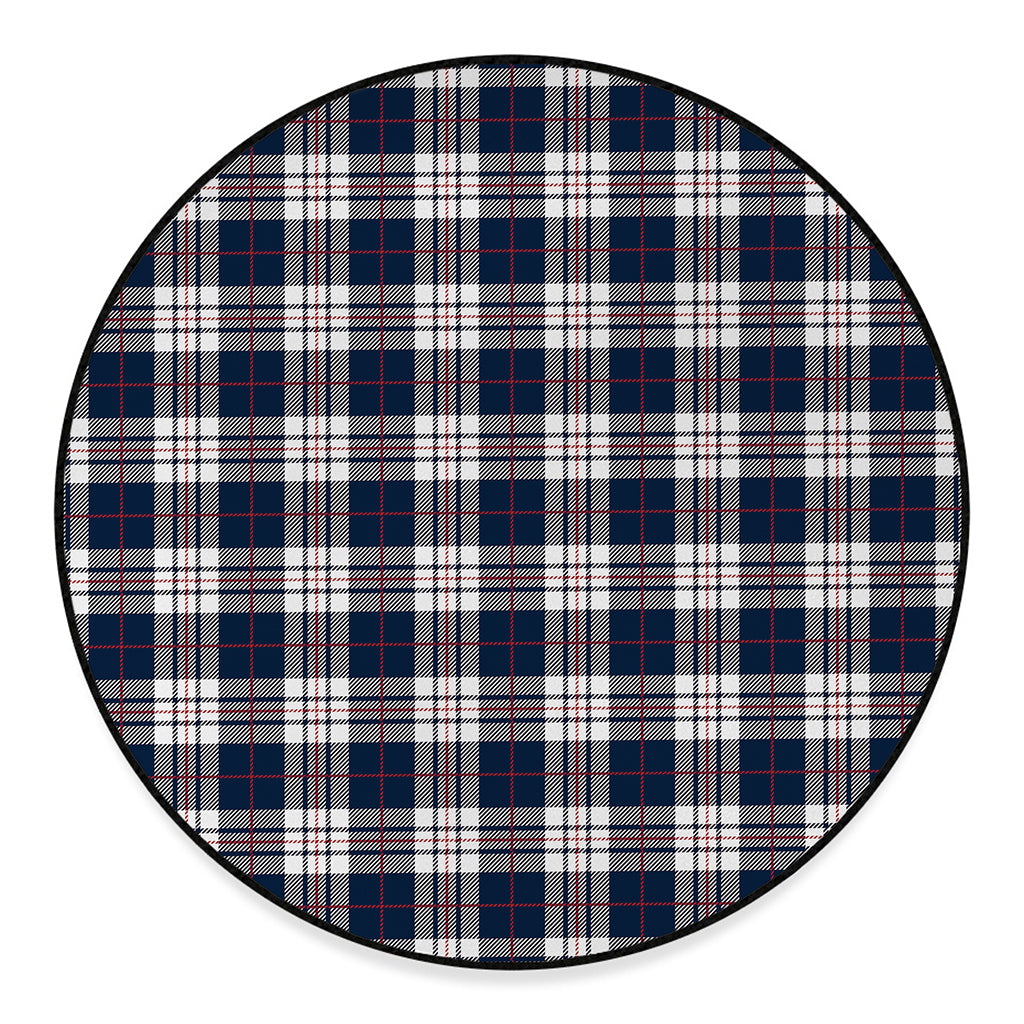 Blue White And Red Tartan Pattern Print Round Floor Mat