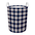Blue White And Red Tartan Pattern Print Round Laundry Basket