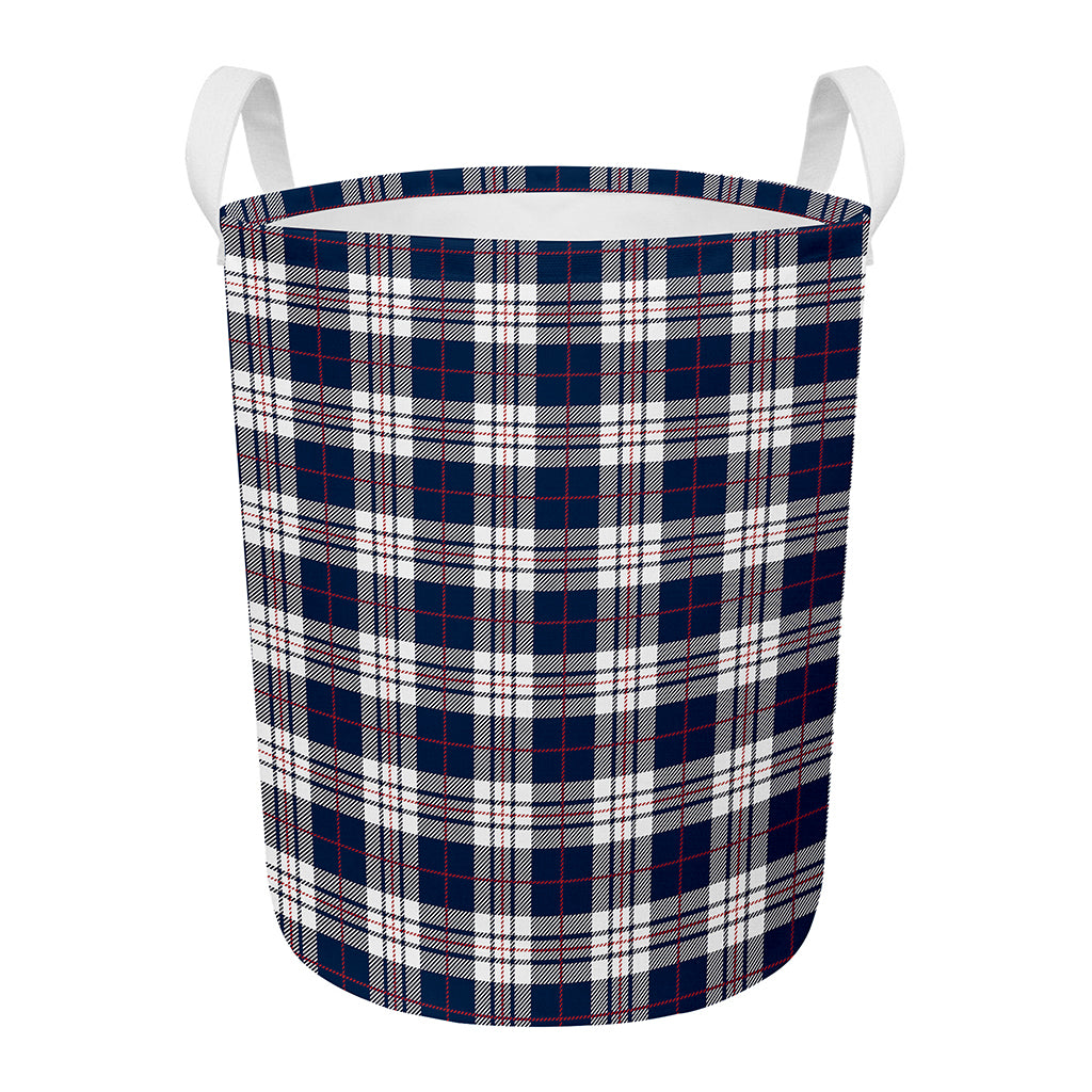 Blue White And Red Tartan Pattern Print Round Laundry Basket