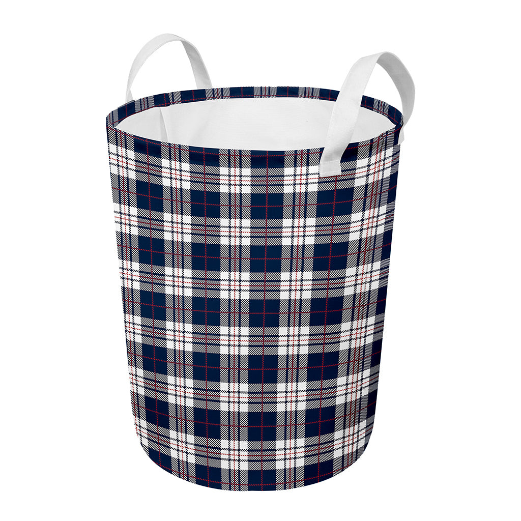 Blue White And Red Tartan Pattern Print Round Laundry Basket