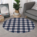 Blue White And Red Tartan Pattern Print Round Rug