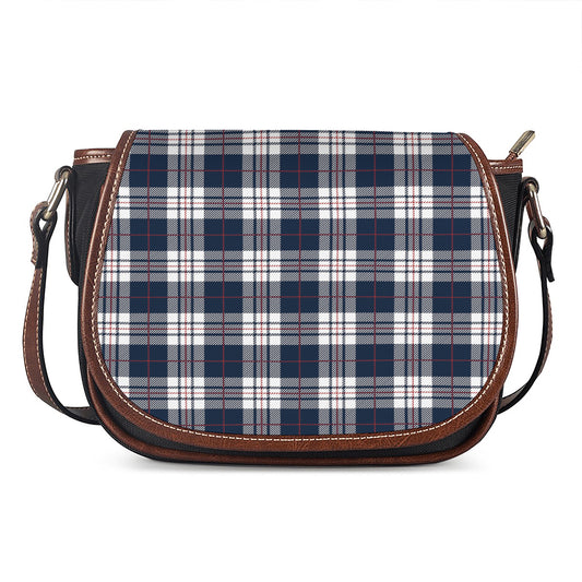 Blue White And Red Tartan Pattern Print Saddle Bag