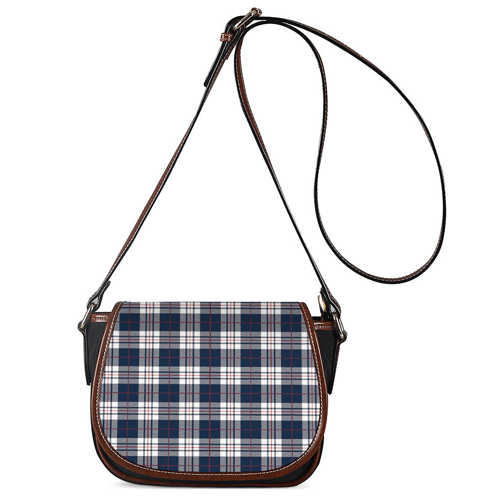 Blue White And Red Tartan Pattern Print Saddle Bag
