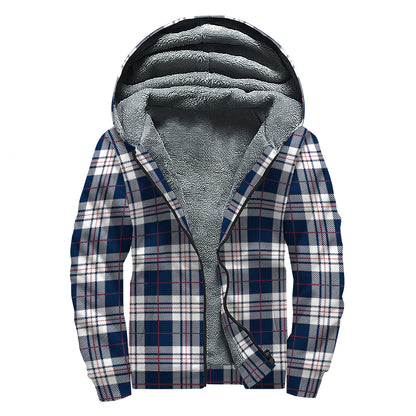 Blue White And Red Tartan Pattern Print Sherpa Lined Zip Up Hoodie