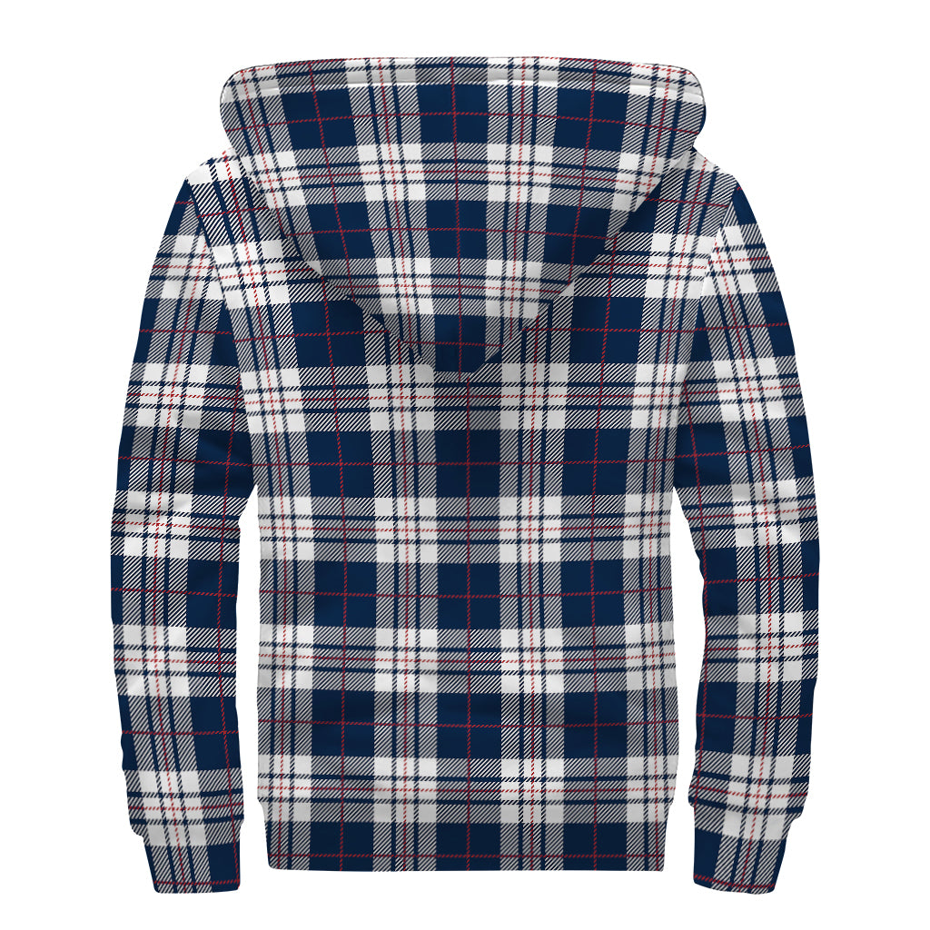 Blue White And Red Tartan Pattern Print Sherpa Lined Zip Up Hoodie