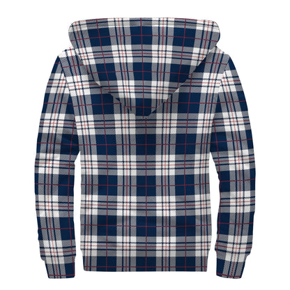 Blue White And Red Tartan Pattern Print Sherpa Lined Zip Up Hoodie