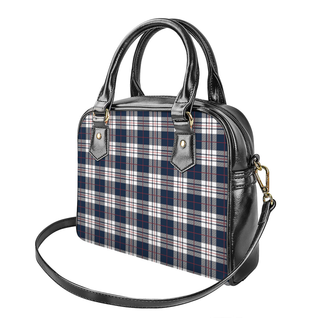 Blue White And Red Tartan Pattern Print Shoulder Handbag