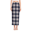 Blue White And Red Tartan Pattern Print Side Slit Maxi Skirt