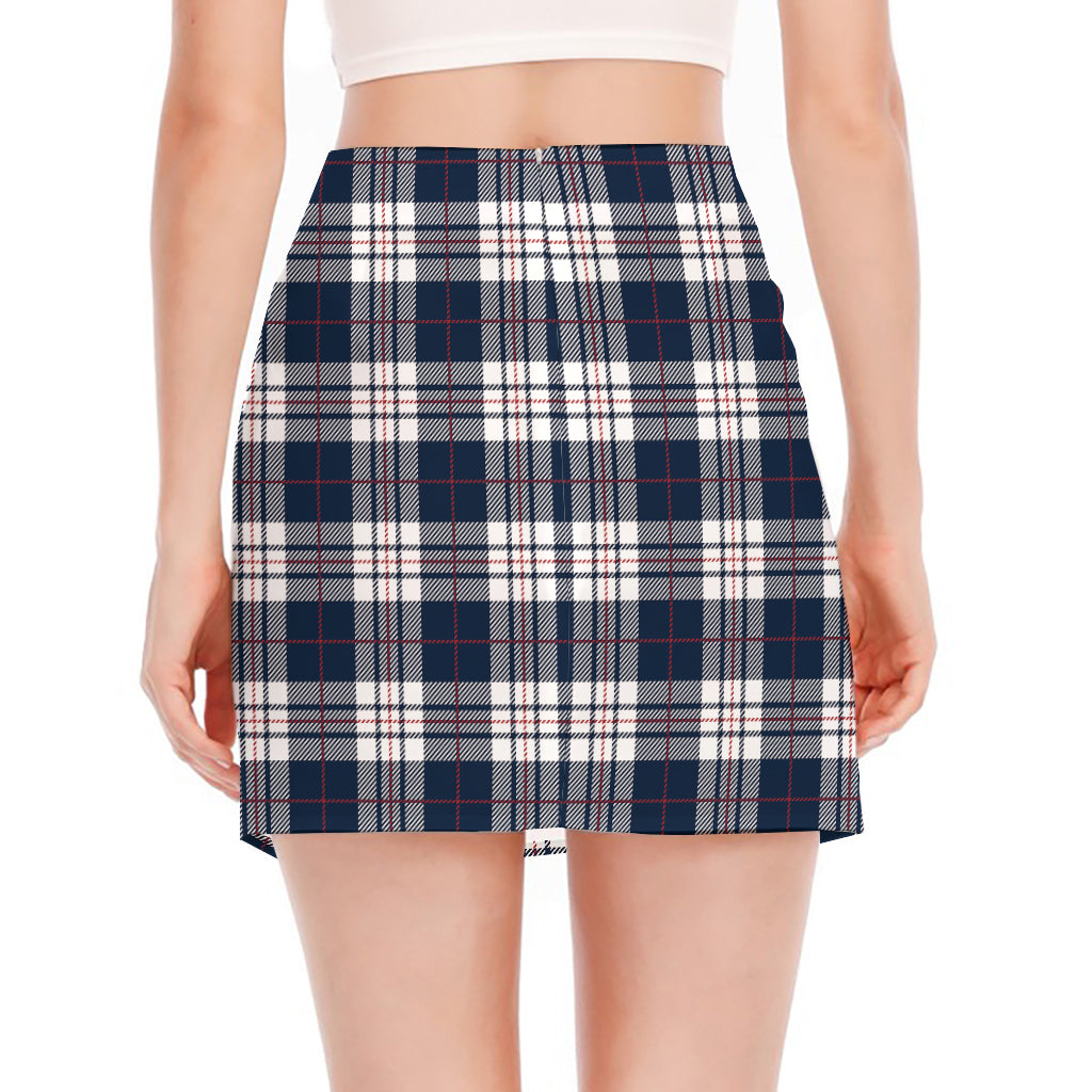 Blue White And Red Tartan Pattern Print Side Slit Mini Skirt