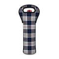 Blue White And Red Tartan Pattern Print Single Neoprene Wine Tote