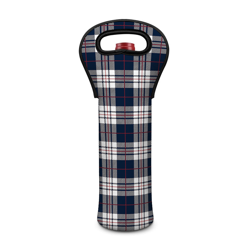 Blue White And Red Tartan Pattern Print Single Neoprene Wine Tote