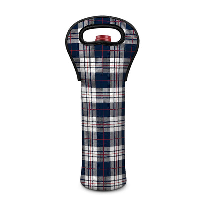 Blue White And Red Tartan Pattern Print Single Neoprene Wine Tote