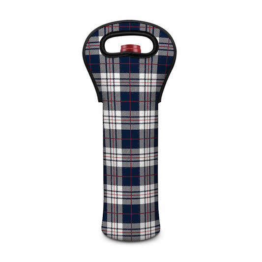 Blue White And Red Tartan Pattern Print Single Neoprene Wine Tote