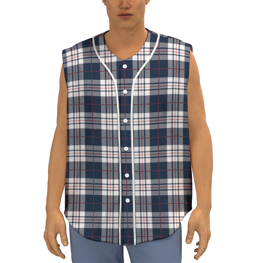 Blue White And Red Tartan Pattern Print Sleeveless Baseball Jersey