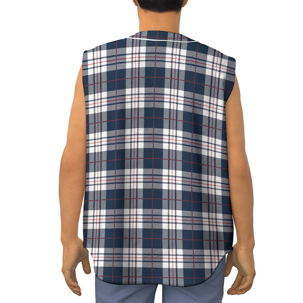 Blue White And Red Tartan Pattern Print Sleeveless Baseball Jersey