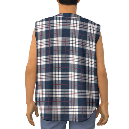 Blue White And Red Tartan Pattern Print Sleeveless Baseball Jersey